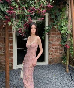 Soft Goth Fashion Aesthetic, Womens Aesthetic Outfits - Pink Maxi Dress