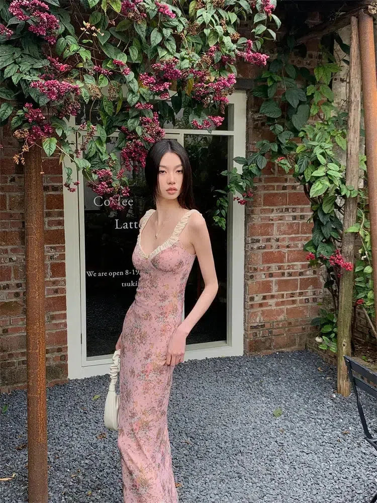 Soft Goth Fashion Aesthetic, Womens Aesthetic Outfits - Pink Maxi Dress Soft Goth Fashion Aesthetic, Womens Aesthetic Outfits - Pink Maxi Dress