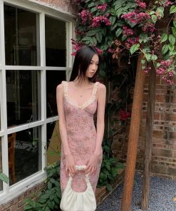 Soft Goth Fashion Aesthetic, Womens Aesthetic Outfits - Pink Maxi Dress