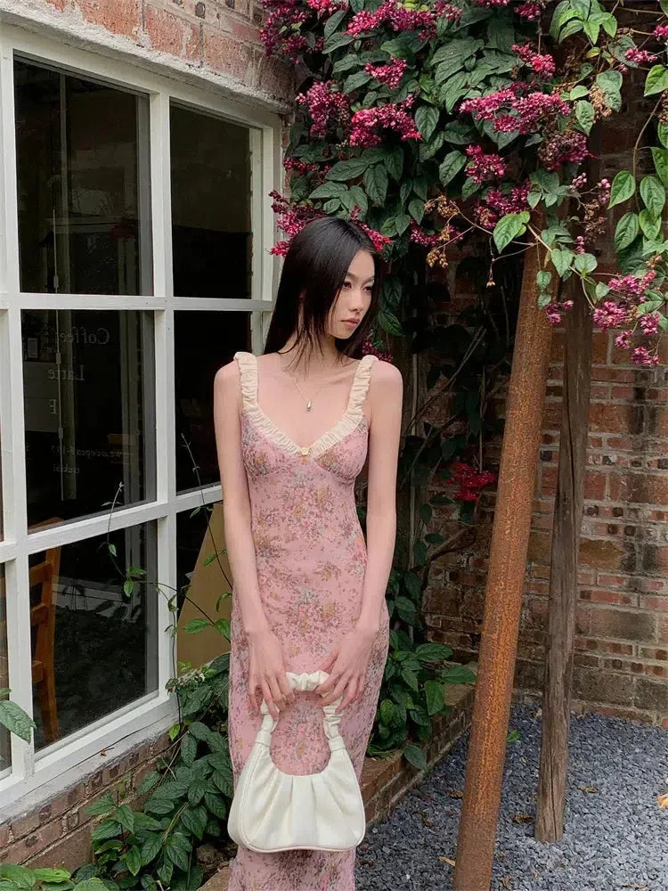 Soft Goth Fashion Aesthetic, Womens Aesthetic Outfits - Pink Maxi Dress Soft Goth Fashion Aesthetic, Womens Aesthetic Outfits - Pink Maxi Dress