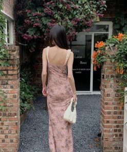 Soft Goth Fashion Aesthetic, Womens Aesthetic Outfits - Pink Maxi Dress