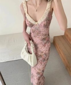 Soft Goth Fashion Aesthetic, Womens Aesthetic Outfits - Pink Maxi Dress