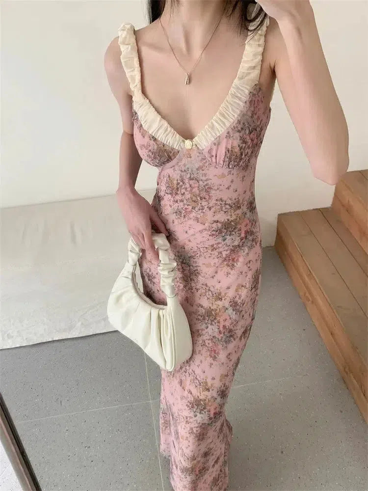 Soft Goth Fashion Aesthetic, Womens Aesthetic Outfits - Pink Maxi Dress Soft Goth Fashion Aesthetic, Womens Aesthetic Outfits - Pink Maxi Dress