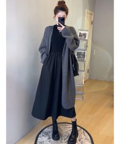 Soft Long Cardigan Sweater Set for Women - Slim Fit Dress and Knitted Cardigan Two-Piece Set, Perfect for Casual and Stylish Looks