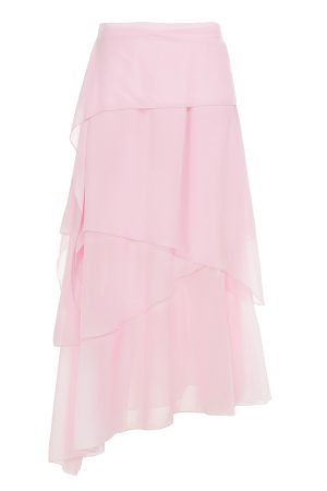 Soft Pink Layered Half Skirt with Wavy Ruffles - Romantic Vacation Long Skirt in French Style