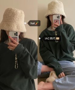 Soft Plush Milk Cap Bucket Hat - Cute Winter Accessory in Korean Style