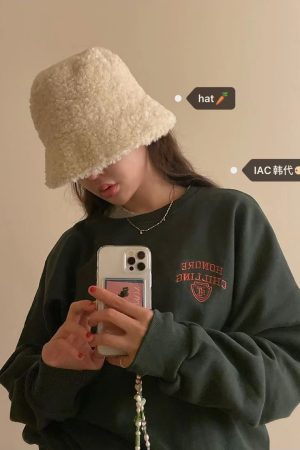 Soft Plush Milk Cap Bucket Hat - Cute Winter Accessory in Korean Style