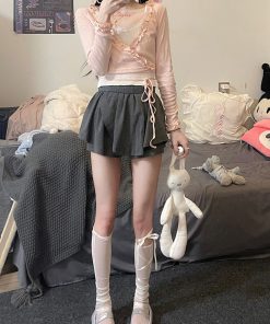 Soft Pudding Bear Ice Cream Tie-Front Cardigan - Lightweight Summer Knit for Y2K Style and Trendy Comfort