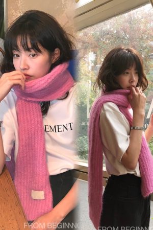 Soft Strawberry Pink Knitted Scarf for Autumn and Winter - Korean Style Cozy Accessory