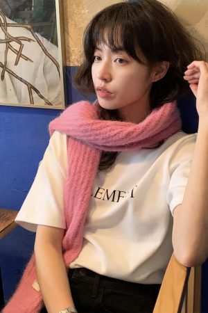 Soft Strawberry Pink Knitted Scarf for Autumn and Winter - Korean Style Cozy Accessory