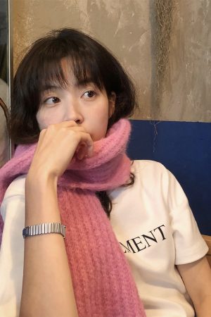 Soft Strawberry Pink Knitted Scarf for Autumn and Winter - Korean Style Cozy Accessory