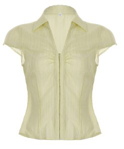 Solid Color Classic Lapel Shirt with Waist-Cinching Slim Fit - Gentle Wood Tone Short Top for Y2K and Korean Style Fashion