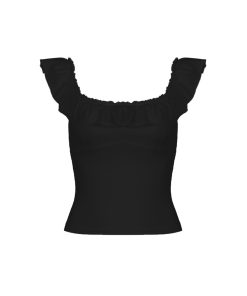 Solid Color Ruffled One-Shoulder Top for Women - French Style Slim Fit Square Neck Sleeveless Blouse, Versatile Fashion Essential