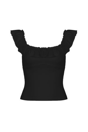 Solid Color Ruffled One-Shoulder Top for Women - French Style Slim Fit Square Neck Sleeveless Blouse, Versatile Fashion Essential