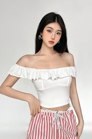Solid Color Ruffled One-Shoulder Top for Women - French Style Slim Fit Square Neck Sleeveless Blouse, Versatile Fashion Essential