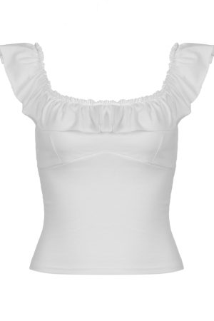 Solid Color Ruffled One-Shoulder Top for Women - French Style Slim Fit Square Neck Sleeveless Blouse, Versatile Fashion Essential