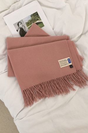 Solid Color Winter Scarf for Women - Two-in-One Imitation Cashmere Warm Shawl & Neck Warmer in Red and Blue - Versatile Fashion Accessory