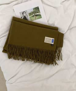 Solid Color Winter Scarf for Women - Two-in-One Imitation Cashmere Warm Shawl & Neck Warmer in Red and Blue - Versatile Fashion Accessory