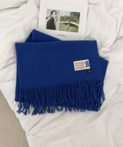 Solid Color Winter Scarf for Women - Two-in-One Imitation Cashmere Warm Shawl & Neck Warmer in Red and Blue - Versatile Fashion Accessory