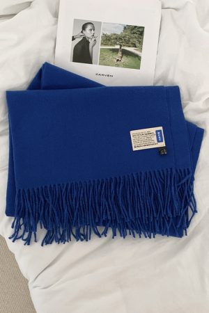 Solid Color Winter Scarf for Women - Two-in-One Imitation Cashmere Warm Shawl & Neck Warmer in Red and Blue - Versatile Fashion Accessory