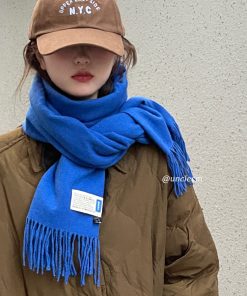 Solid Color Winter Scarf for Women - Two-in-One Imitation Cashmere Warm Shawl & Neck Warmer in Red and Blue - Versatile Fashion Accessory