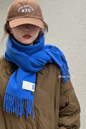 Solid Color Winter Scarf for Women - Two-in-One Imitation Cashmere Warm Shawl & Neck Warmer in Red and Blue - Versatile Fashion Accessory