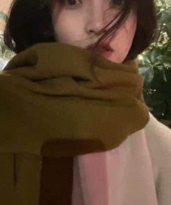 Solid Color Winter Scarf for Women - Two-in-One Imitation Cashmere Warm Shawl & Neck Warmer in Red and Blue - Versatile Fashion Accessory