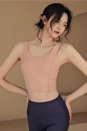 Solid Color Women's Yoga Top with Chest Pads, Camisole Style, Southeast Asian and European-American Fashion, Comfortable Activewear