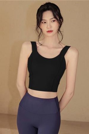 Solid Color Women's Yoga Top with Chest Pads, Camisole Style, Southeast Asian and European-American Fashion, Comfortable Activewear