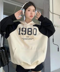 Sophisticated Outfits Winter, Pretty Outfits Korean - Y2K Oversized Patchwork Hoodie