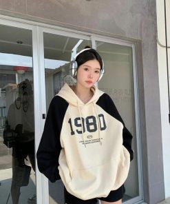 Sophisticated Outfits Winter, Pretty Outfits Korean - Y2K Oversized Patchwork Hoodie