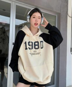Sophisticated Outfits Winter, Pretty Outfits Korean - Y2K Oversized Patchwork Hoodie