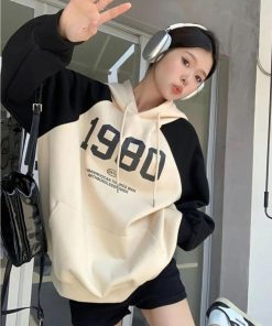 Sophisticated Outfits Winter, Pretty Outfits Korean - Y2K Oversized Patchwork Hoodie