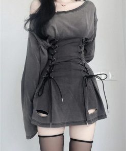 Spain Outfit Ideas Spring, Rok Outfit - Acubi Smoke Lace Up Mini Dress