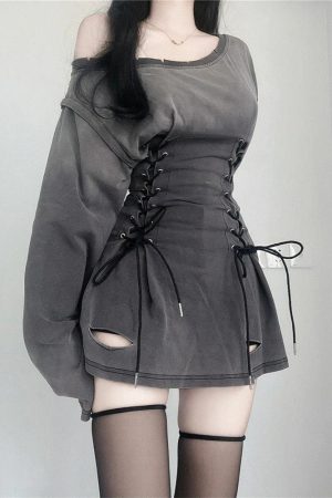 Spain Outfit Ideas Spring, Rok Outfit - Acubi Smoke Lace Up Mini Dress