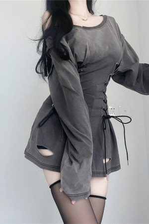 Spain Outfit Ideas Spring, Rok Outfit - Acubi Smoke Lace Up Mini Dress