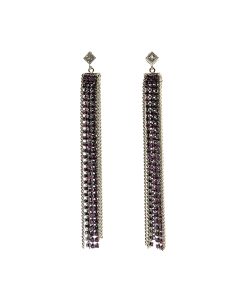 Sparkling Diamond-Encrusted Long Silver Needle Earrings with Metal Chains and 3D Tassels - Luxury Statement Jewelry