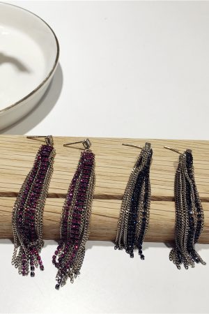 Sparkling Diamond-Encrusted Long Silver Needle Earrings with Metal Chains and 3D Tassels - Luxury Statement Jewelry