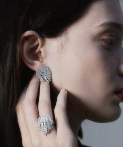 Sparkling Diamond Inlaid Heart Tassel Earrings - High-End European American Design, Silver Needle, Statement Jewelry