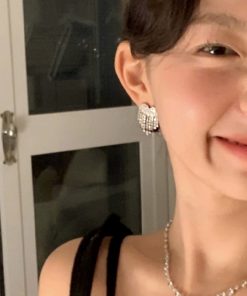 Sparkling Diamond Inlaid Heart Tassel Earrings - High-End European American Design, Silver Needle, Statement Jewelry