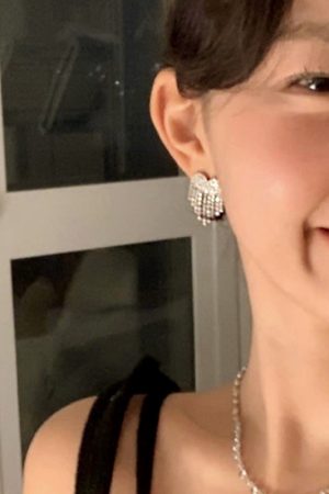 Sparkling Diamond Inlaid Heart Tassel Earrings - High-End European American Design, Silver Needle, Statement Jewelry