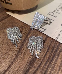 Sparkling Diamond Inlaid Heart Tassel Earrings - High-End European American Design, Silver Needle, Statement Jewelry