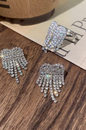 Sparkling Diamond Inlaid Heart Tassel Earrings - High-End European American Design, Silver Needle, Statement Jewelry
