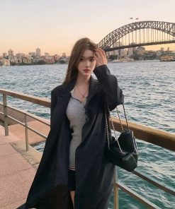 Spicy Girl Gray Knitted Long-Sleeve Polo Collar Top - Slim Fit, Spring Fashion, Trendy Casual Wear for 90s and Y2K Style