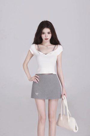 Spicy Girl Slim-Fit Camisole and Skirt Set, Short-Sleeve Dress Two-Piece Summer Outfit for Women, Y2K Style
