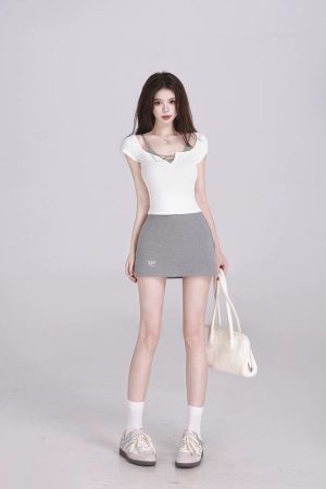 Spicy Girl Slim-Fit Camisole and Skirt Set, Short-Sleeve Dress Two-Piece Summer Outfit for Women, Y2K Style