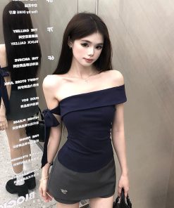 Spicy Girl Slim-Fit One-Shoulder Top & Skirt Two-Piece Set - Women's Summer Shoulder-Baring Outfit