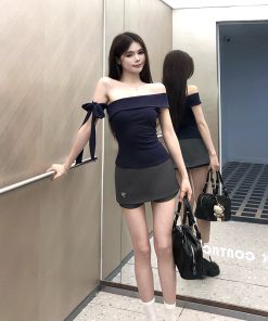 Spicy Girl Slim-Fit One-Shoulder Top & Skirt Two-Piece Set - Women's Summer Shoulder-Baring Outfit