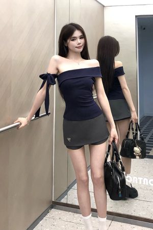Spicy Girl Slim-Fit One-Shoulder Top & Skirt Two-Piece Set - Women's Summer Shoulder-Baring Outfit
