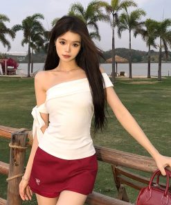 Spicy Girl Slim-Fit One-Shoulder Top & Skirt Two-Piece Set - Women's Summer Shoulder-Baring Outfit
